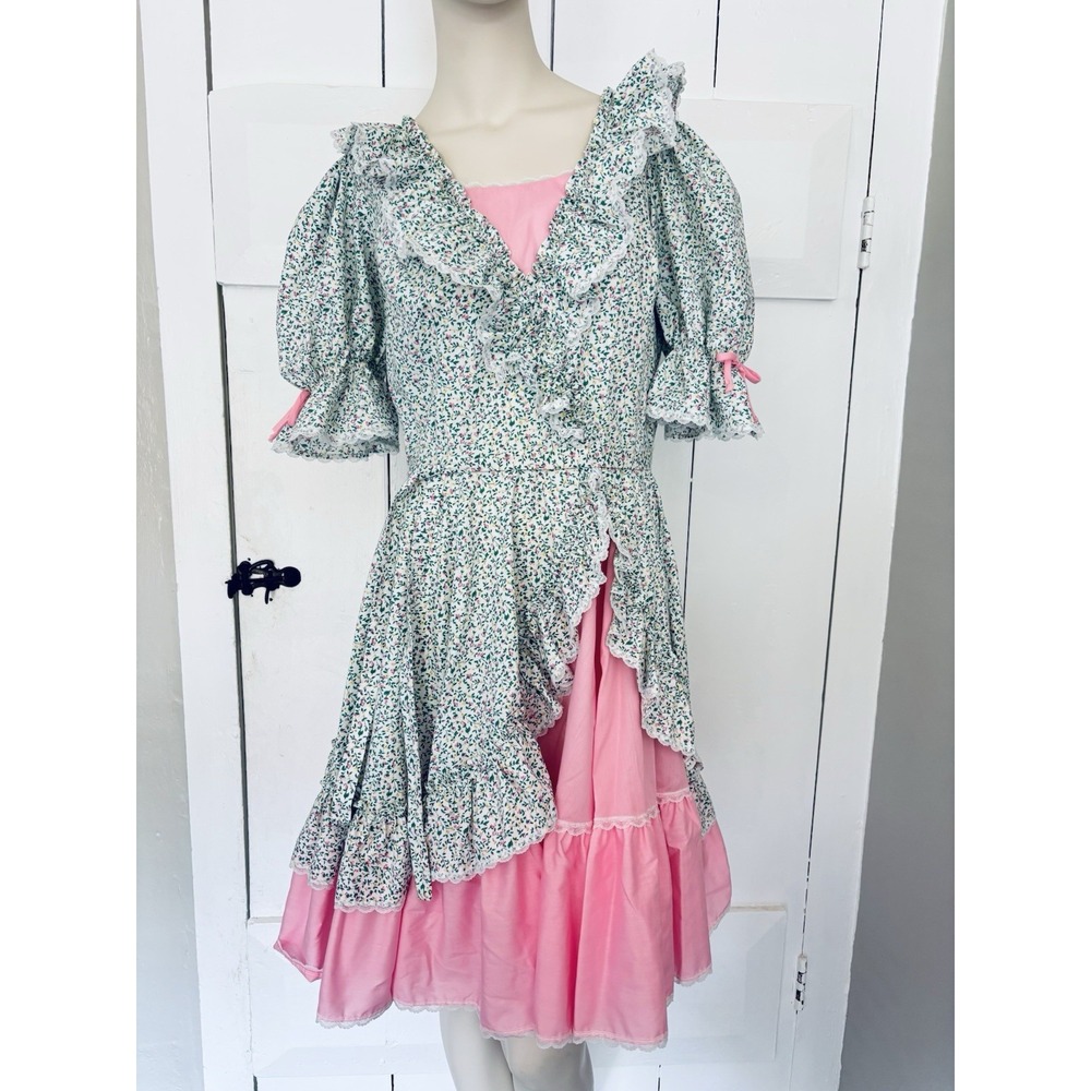 Vintage Partners Please Malco Modes Square Dance Dress Floral Pink Lace Size 10